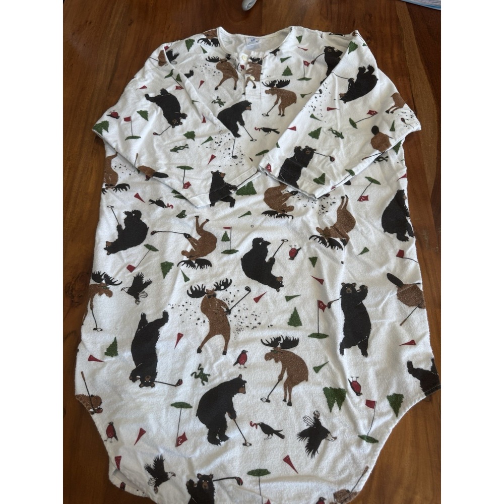 Hatley Cotton Flannel Sleep Shirt Moose Bear Golf Mens Henley Large XL One Size